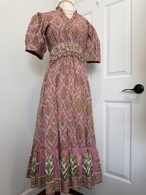 Victoria Dunn Pink Floral Puff-Sleeve Maxi Dress